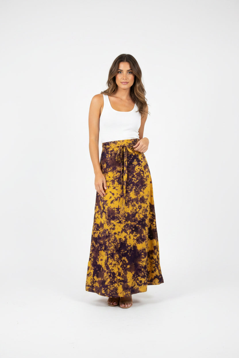 Tie dye long  flare wrap skirt