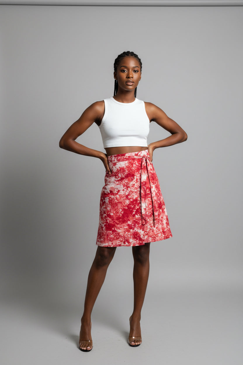 Tie dye short wrap flare skirt