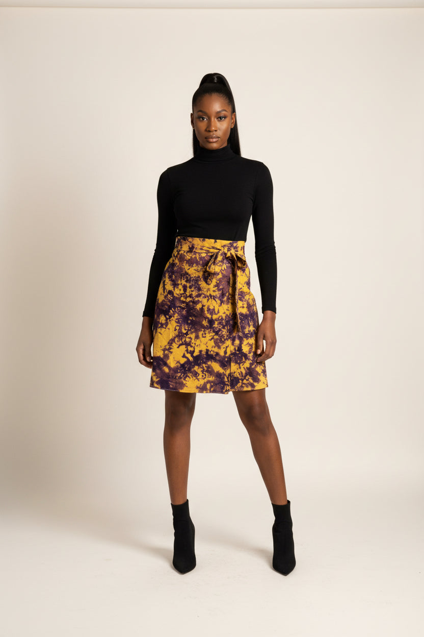 Tie dye short wrap flare skirt