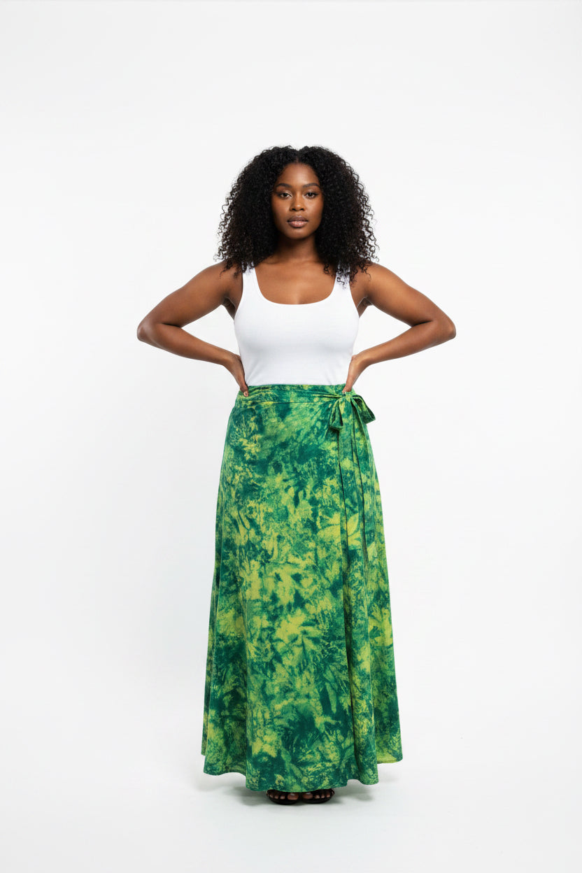 Tie dye  long wrap flare skirt