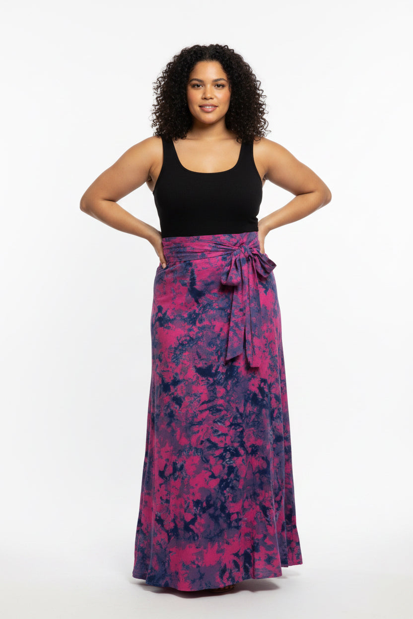 Tie dye long flare wrap skirt