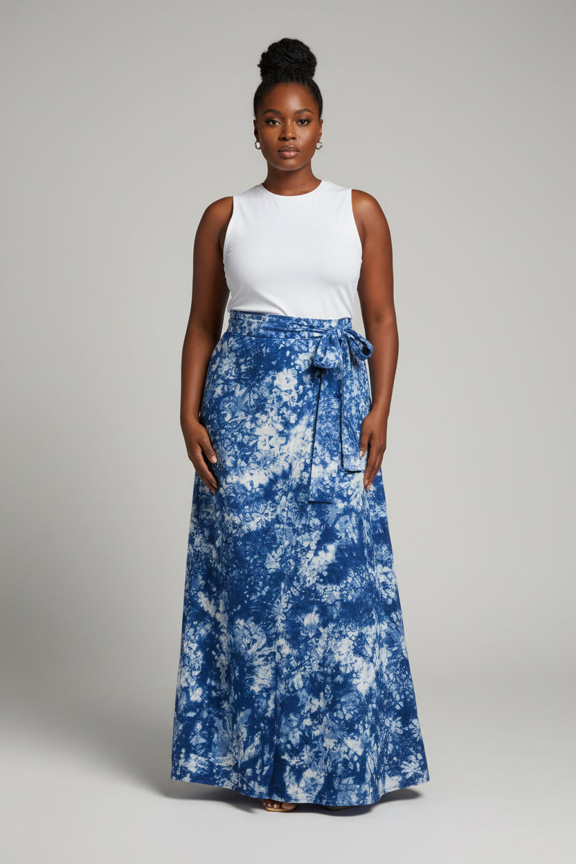 Tie dye long flare wrap skirt