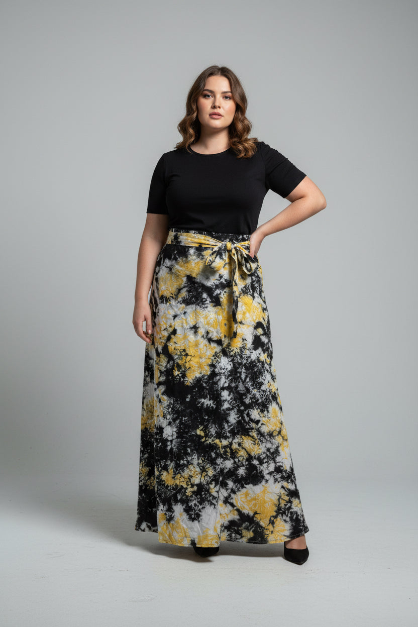Tie dye long flare wrap skirt