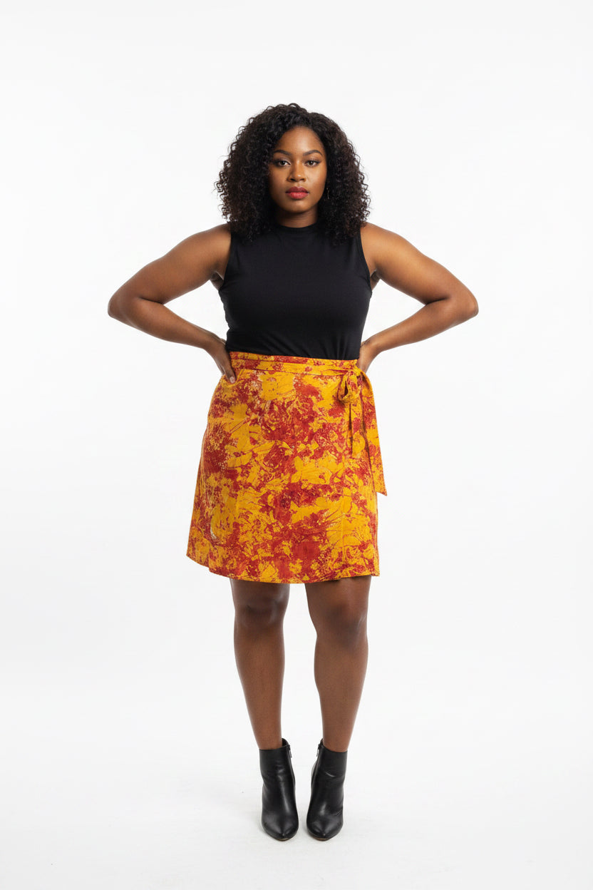 Tie dye short flare wrap skirt