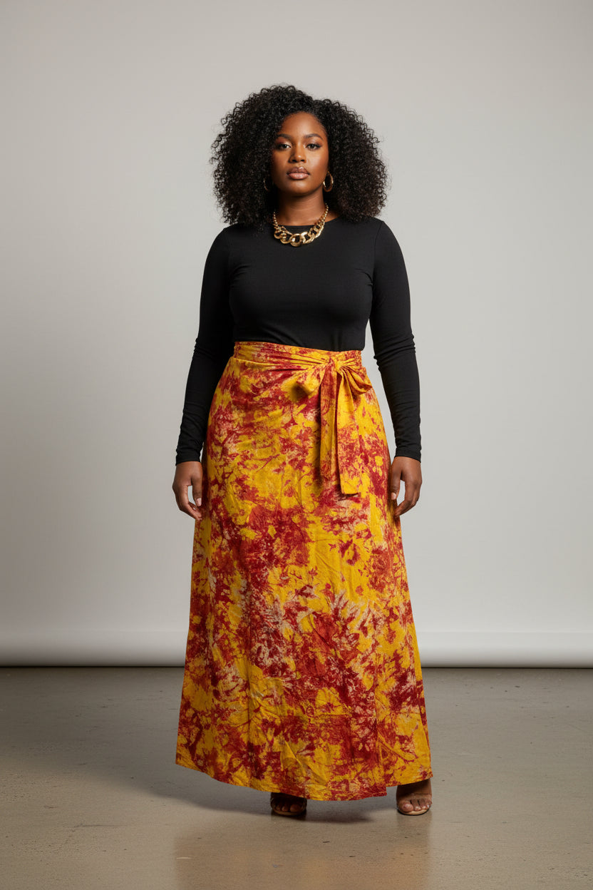 Tie dye long flare wrap skirt