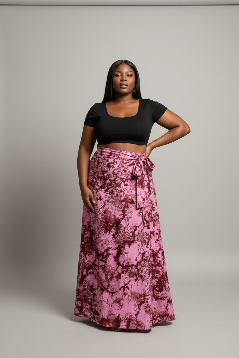 Tie dye long flare wrap skirt