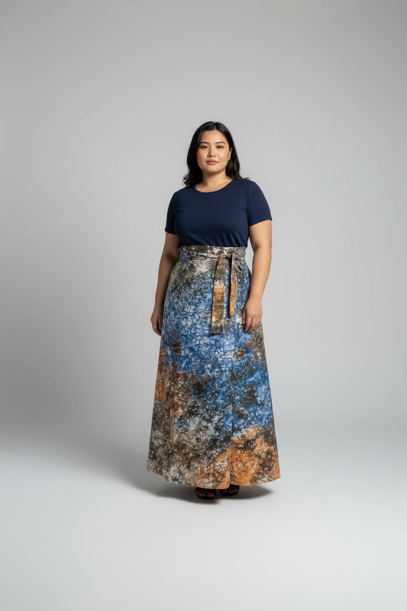 Tie dye long flare wrap skirt
