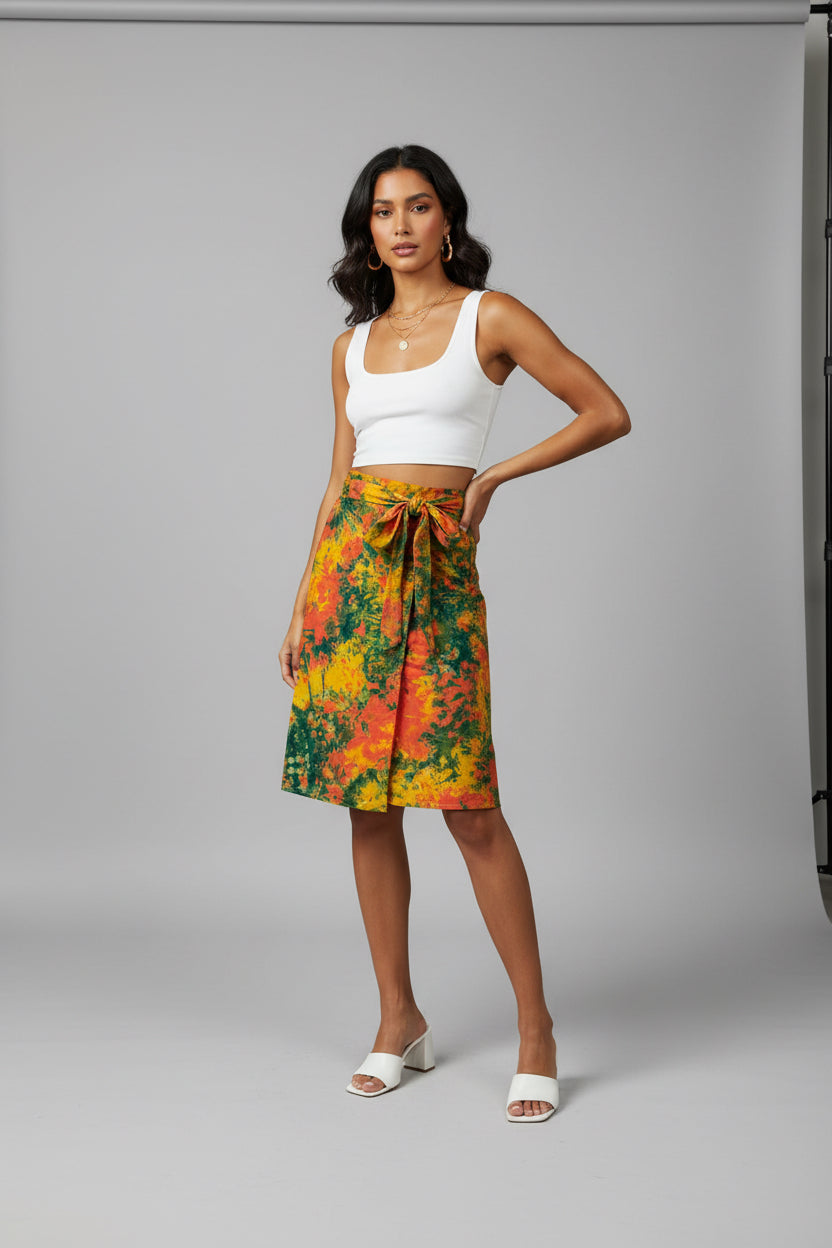 Tie dye short flare wrap skirt