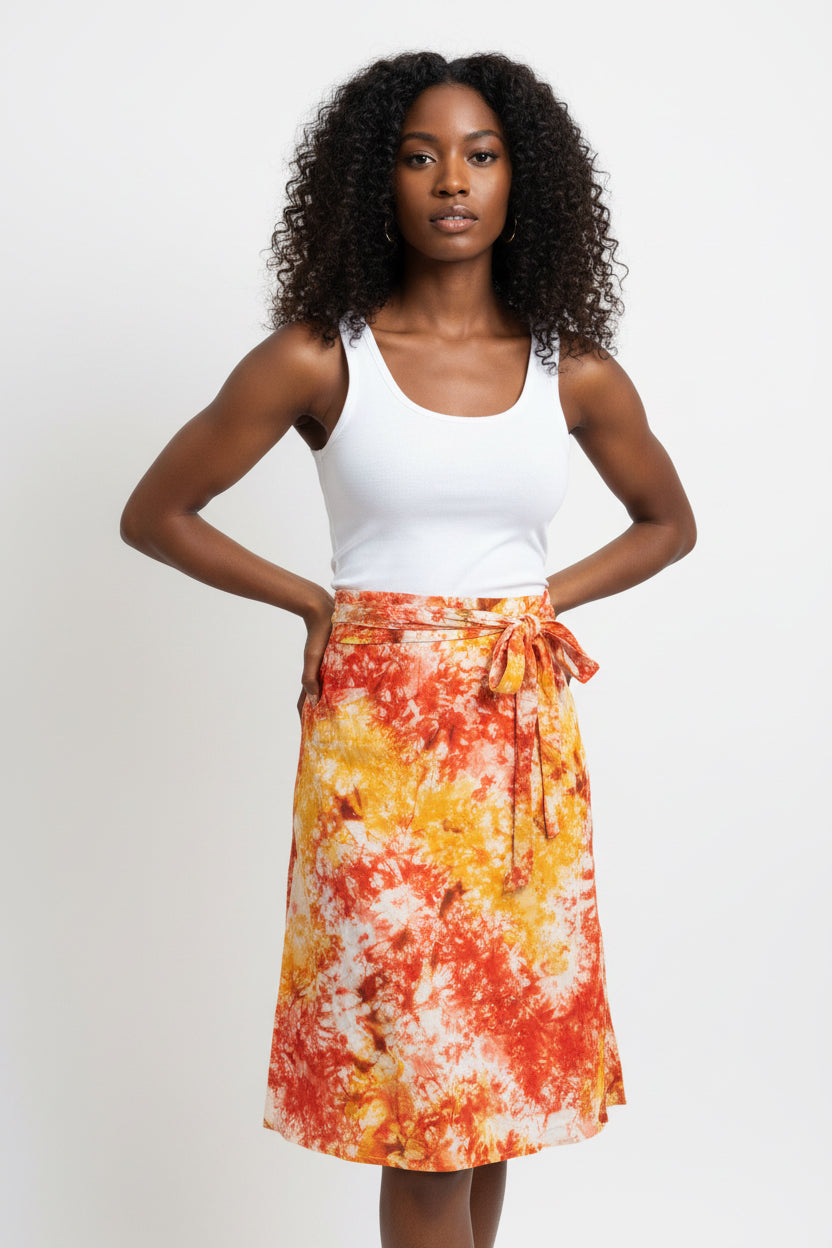 Tie dye short flare wrap skirt