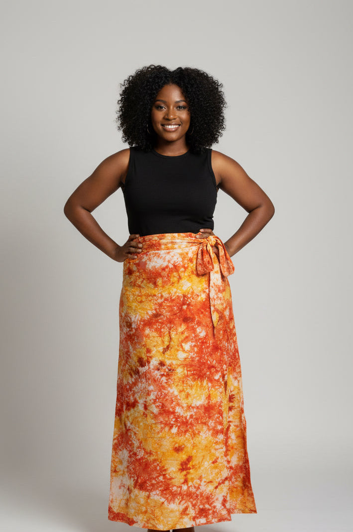 Tie dye long flare wrap skirt