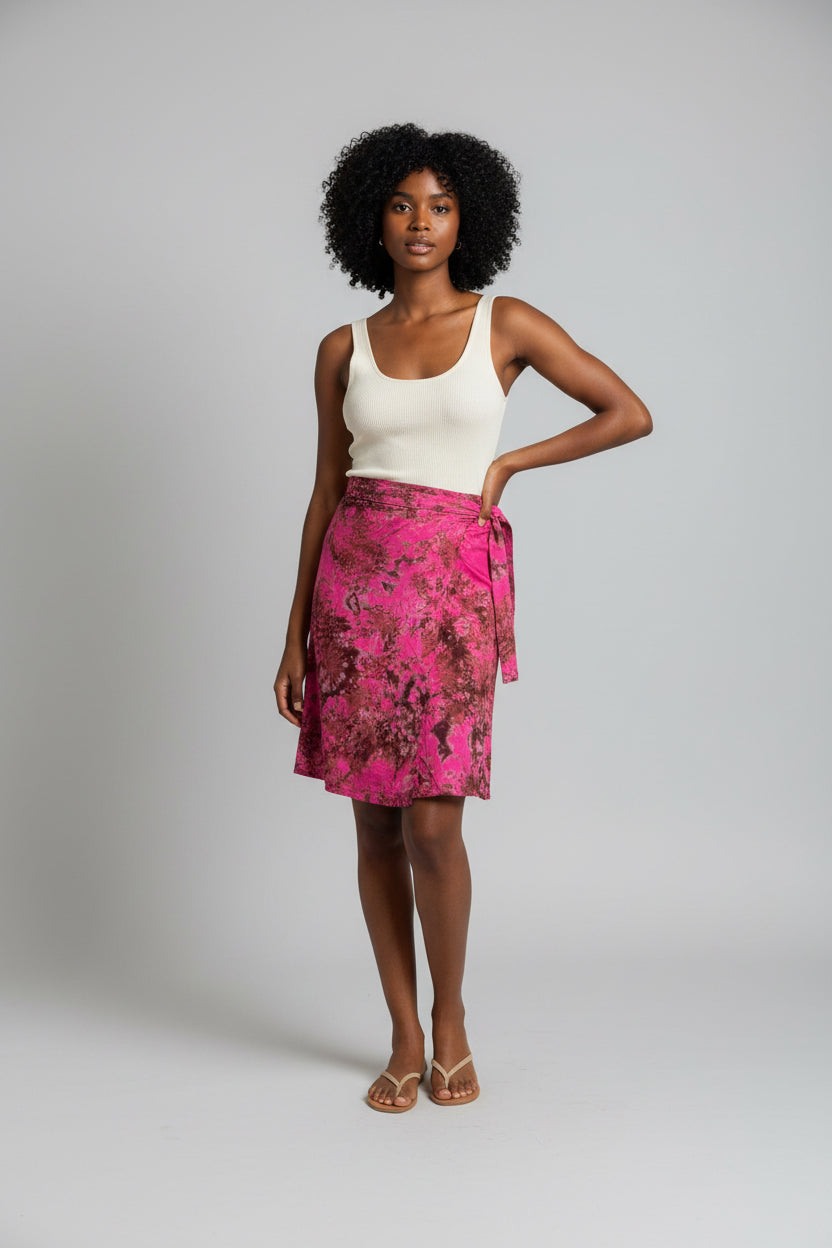 Tie dye short flare wrap skirt