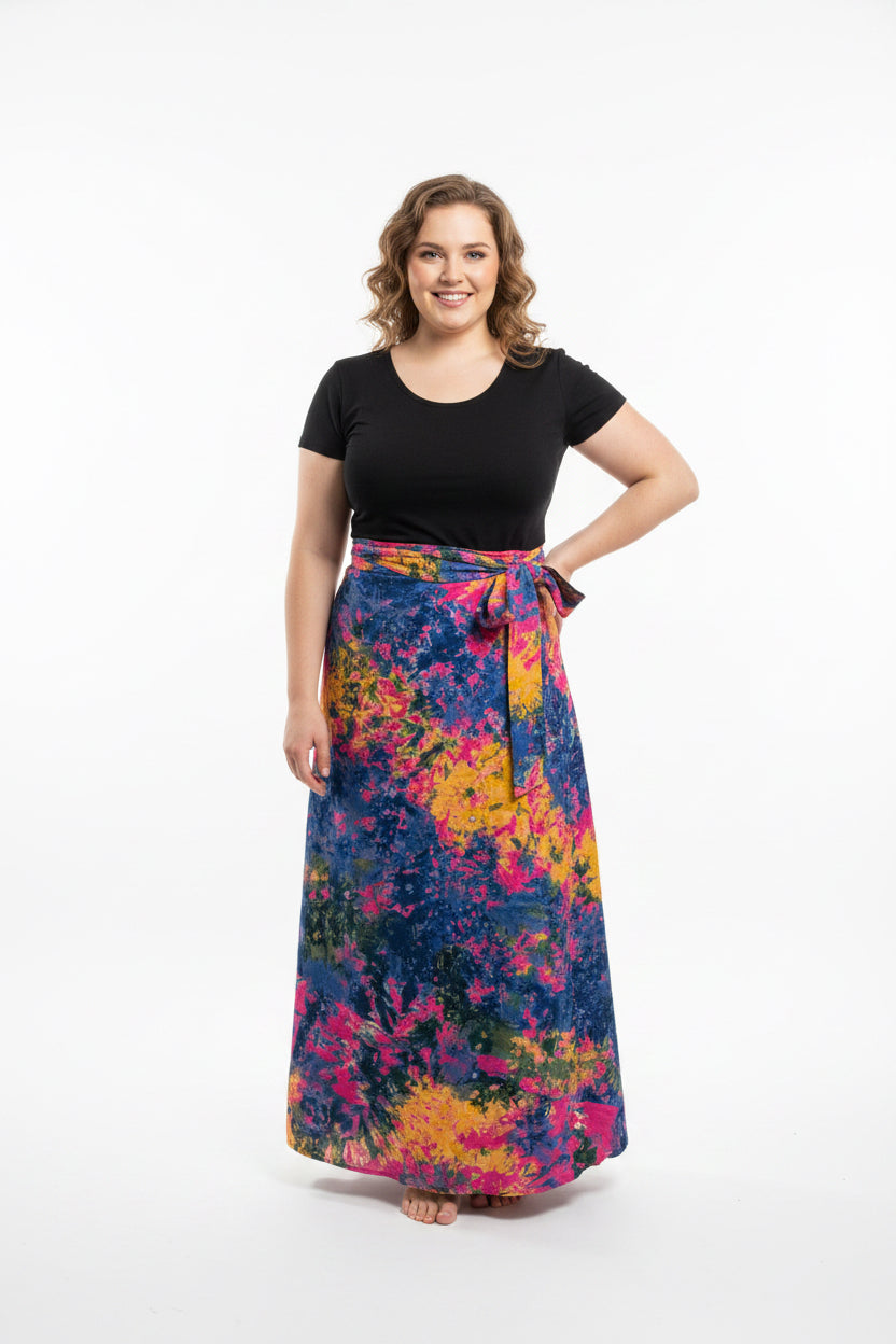 Tie dye long flare wrap skirt