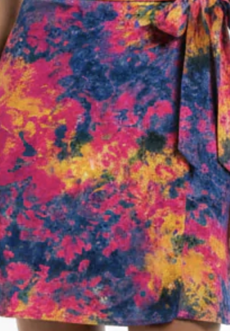 Tie dye short flare wrap skirt