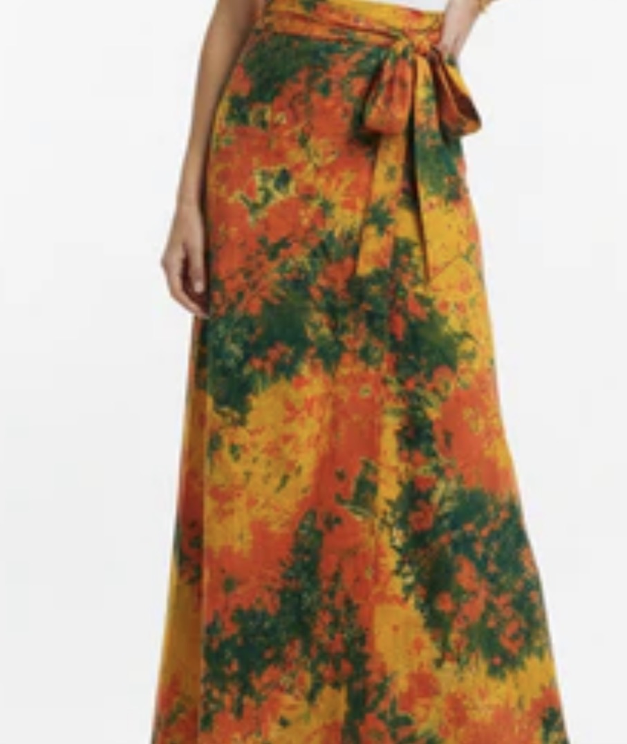Tie dye long flare wrap skirt