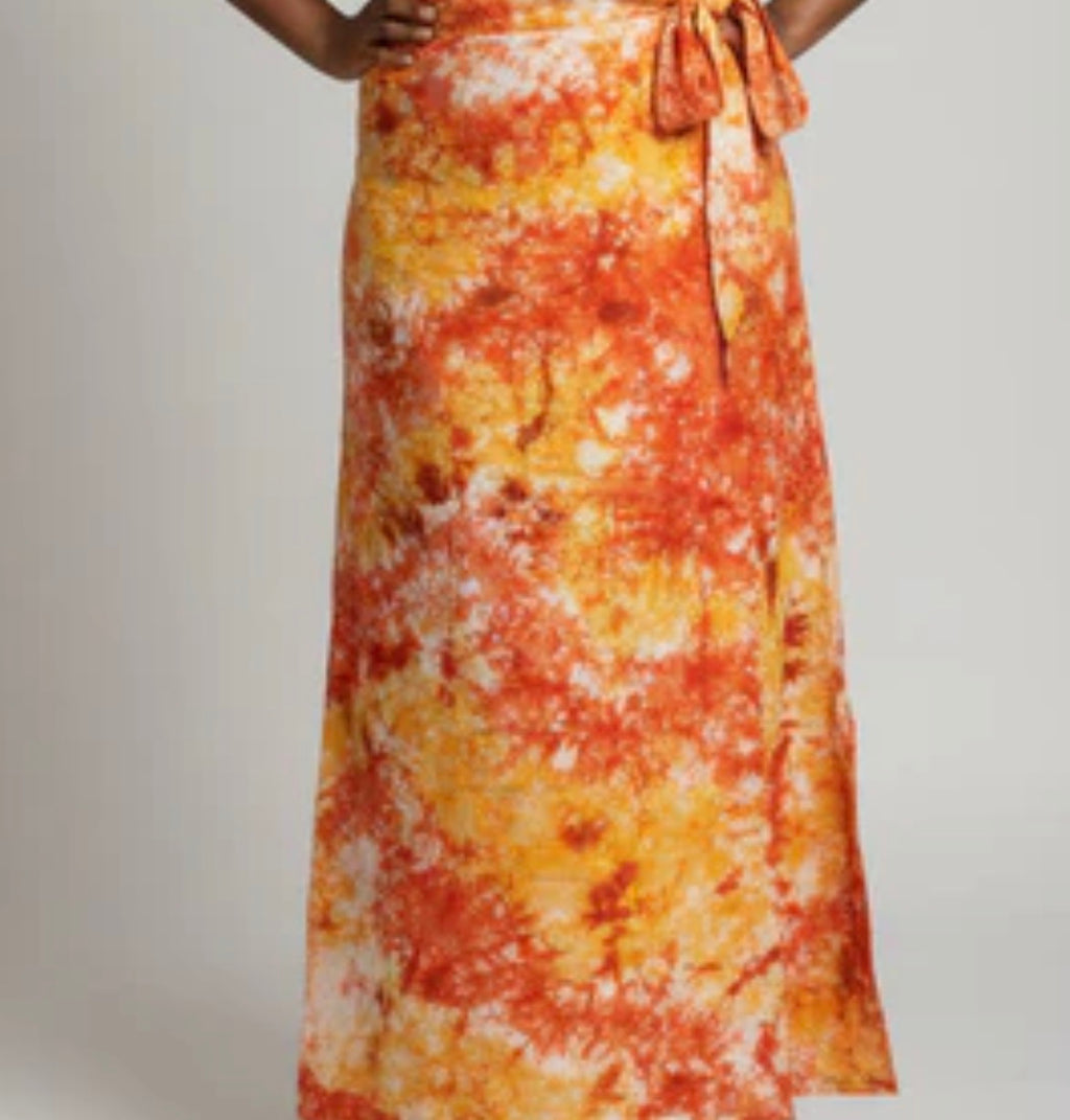 Tie dye long flare wrap skirt