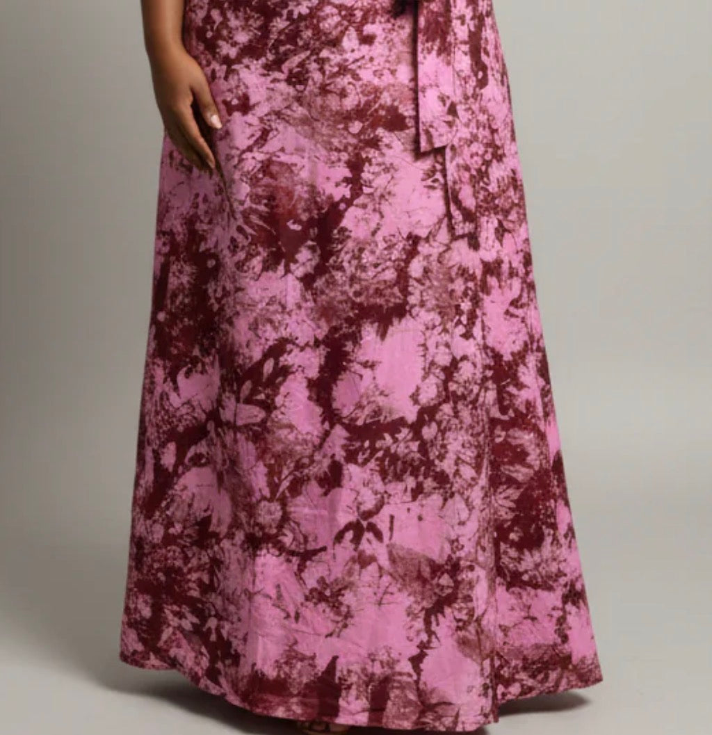 Tie dye long flare wrap skirt