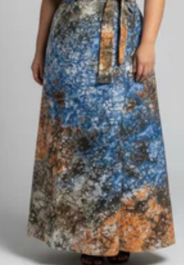 Tie dye long flare wrap skirt