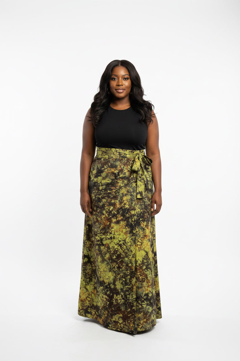 Tie dye long flare wrap skirt