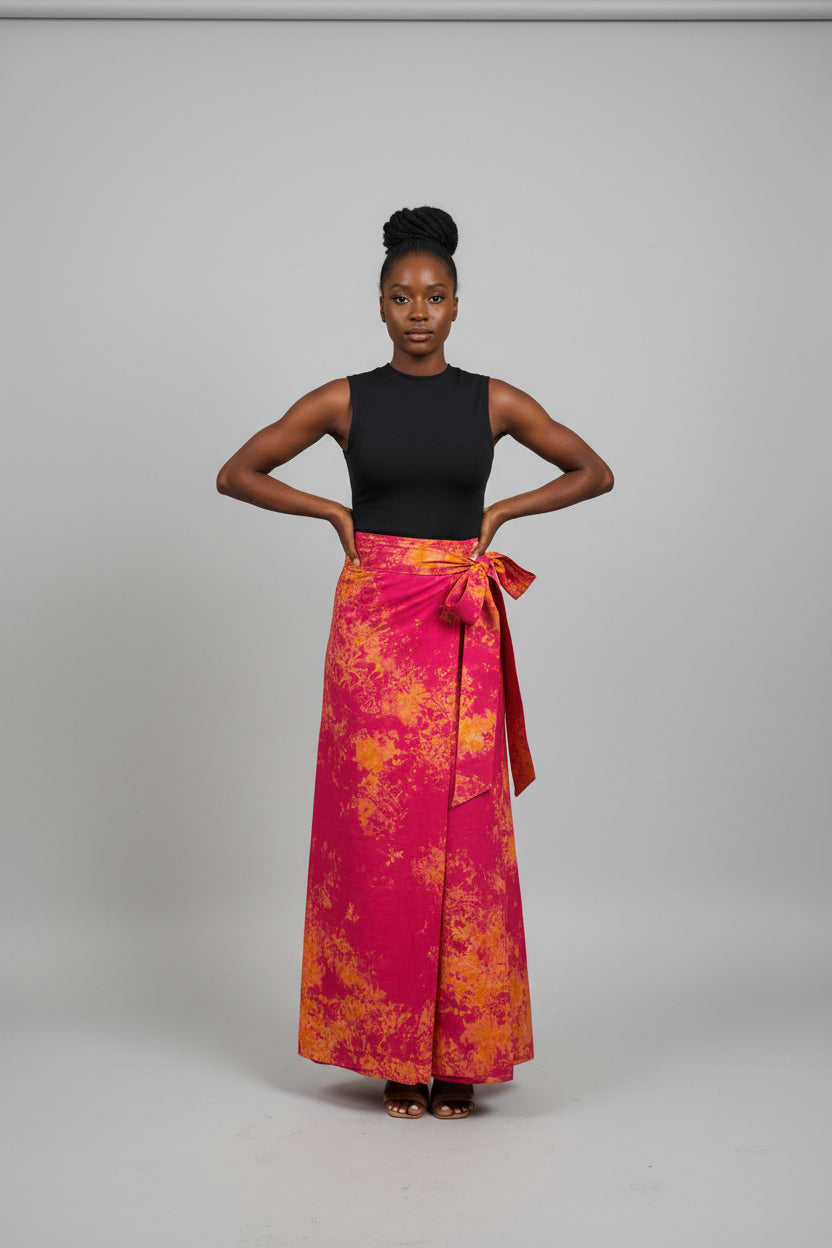 Tie dye long flare wrap skirt