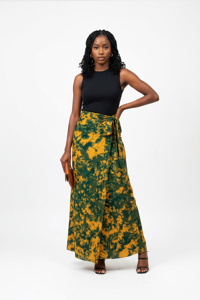 Tie dye long flare wrap skirt
