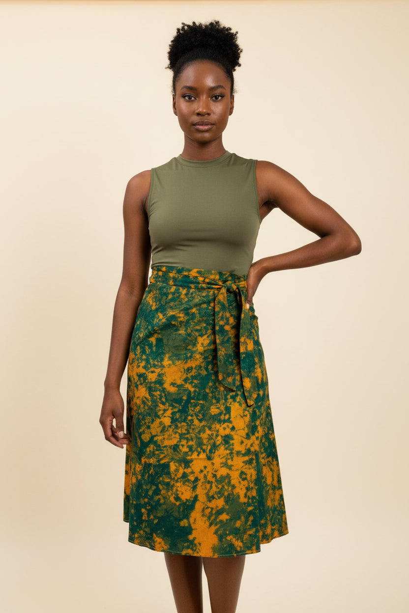 Tie dye short flare wrap skirt