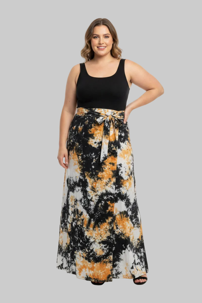 Tie dye long flare wrap skirt