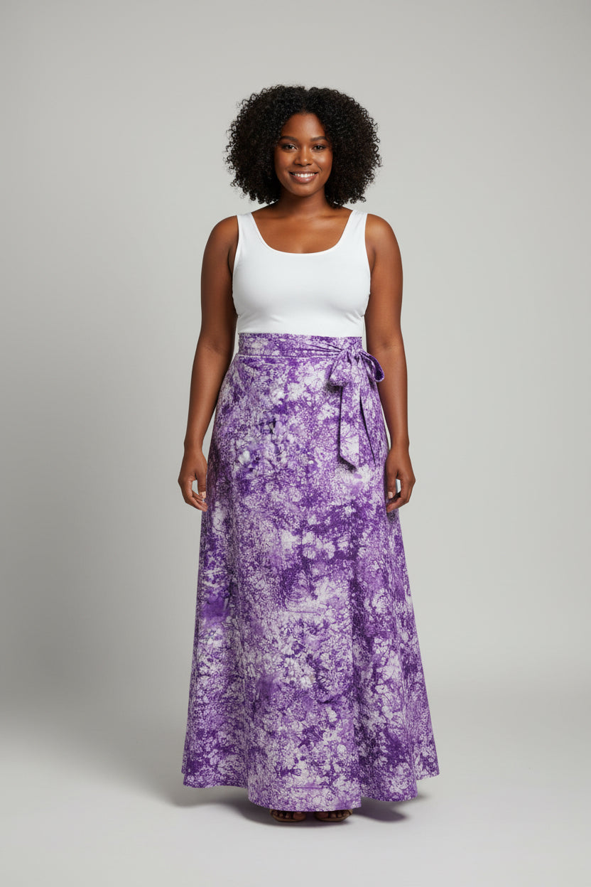 Tie dye long flare wrap skirt