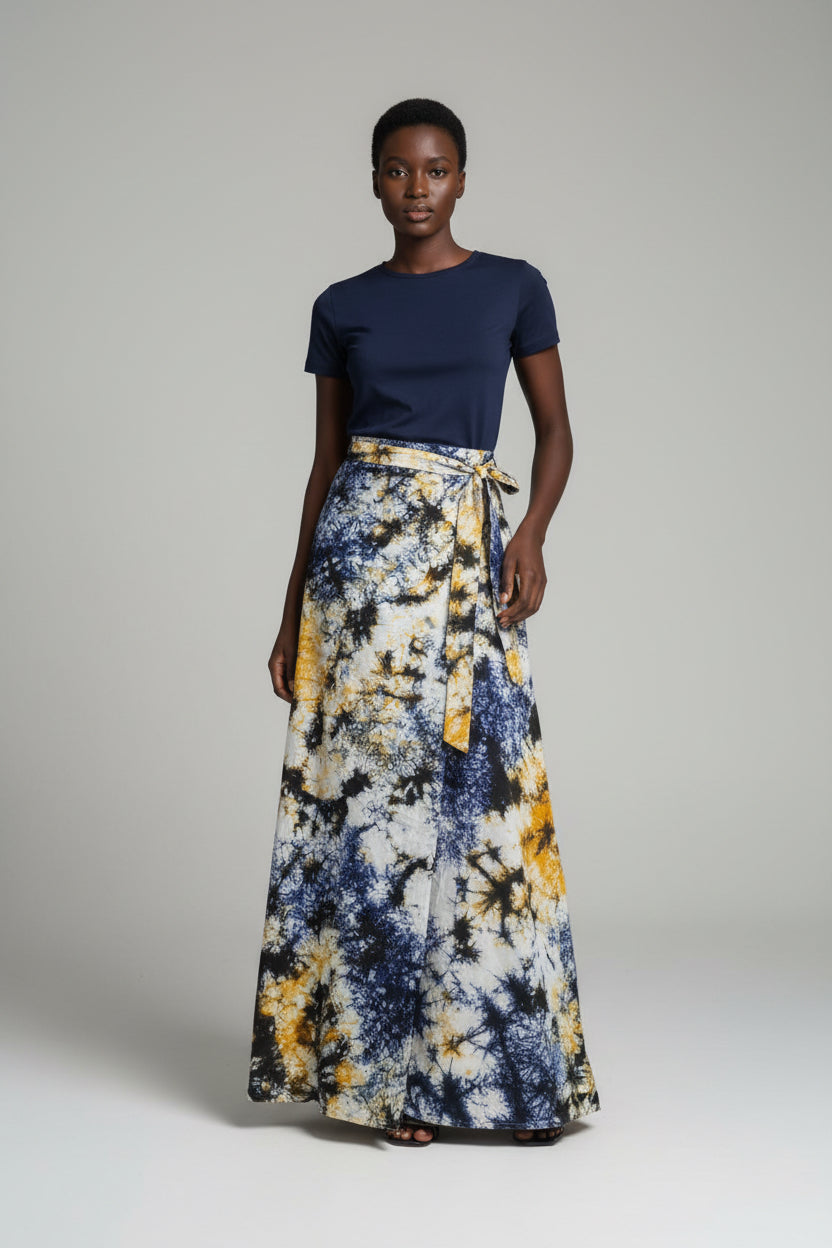 Tie dye long flare wrap skirt