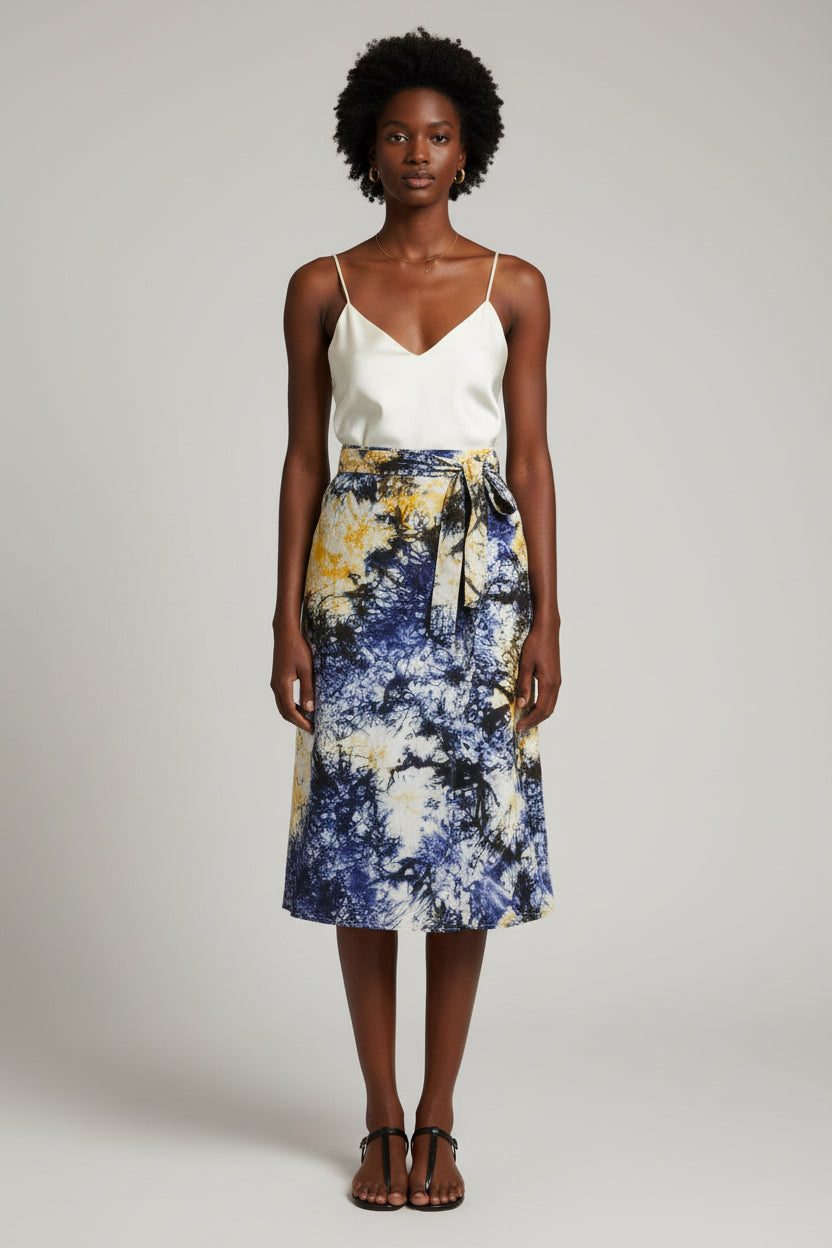 Tie dye short flare wrap skirt