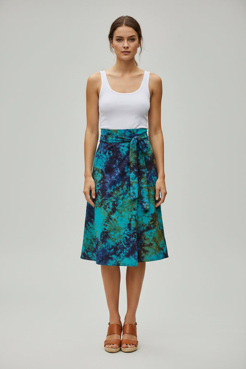 Tie dye short flare wrap skirt