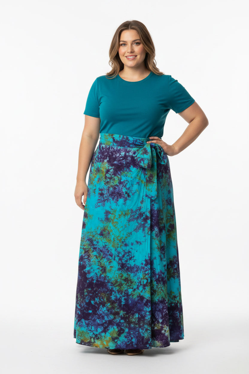 Tie dye long flare wrap skirt