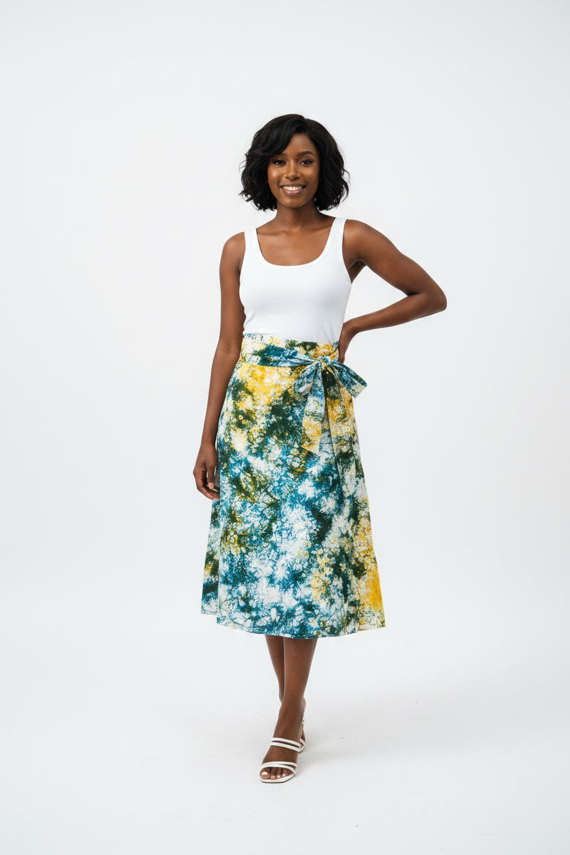 Tie dye short flare wrap skirt