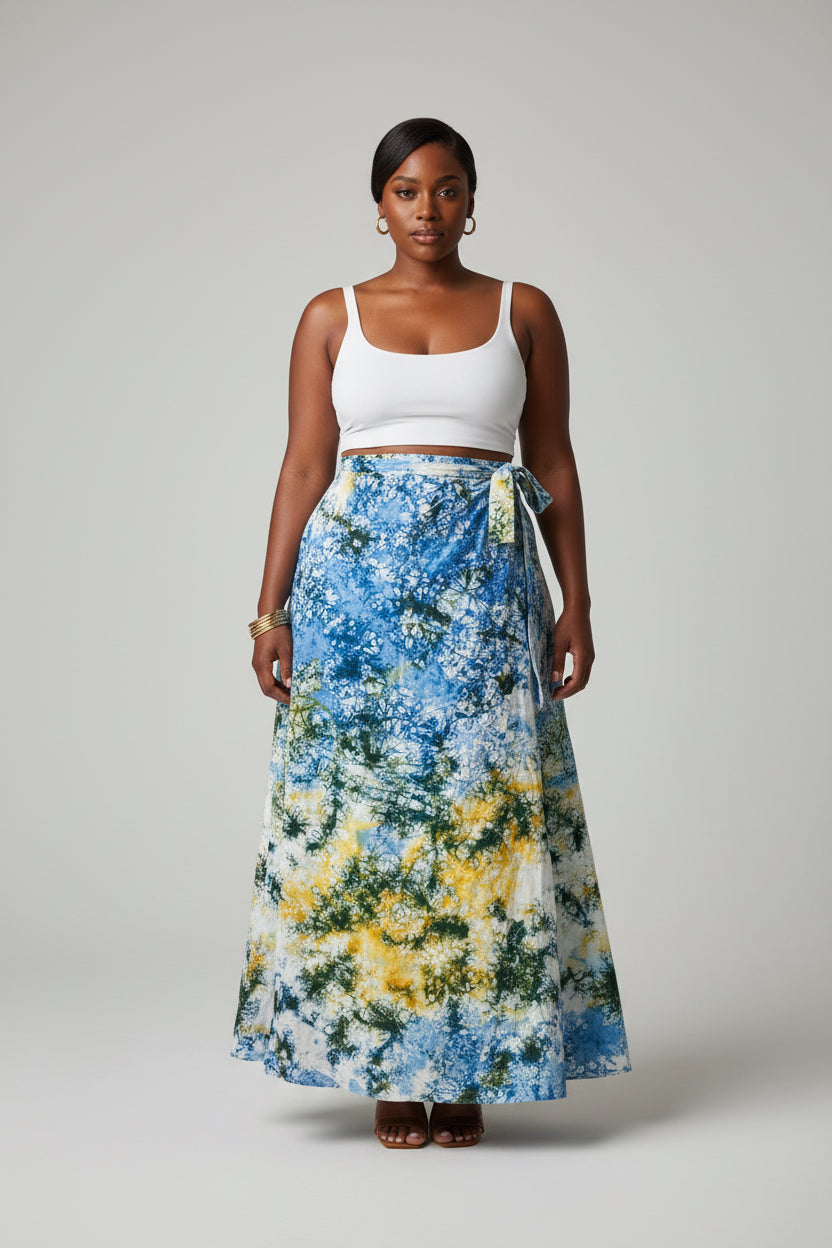 Tie dye long flare wrap skirt