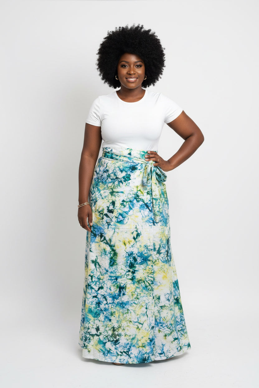 Tie dye long flare wrap skirt