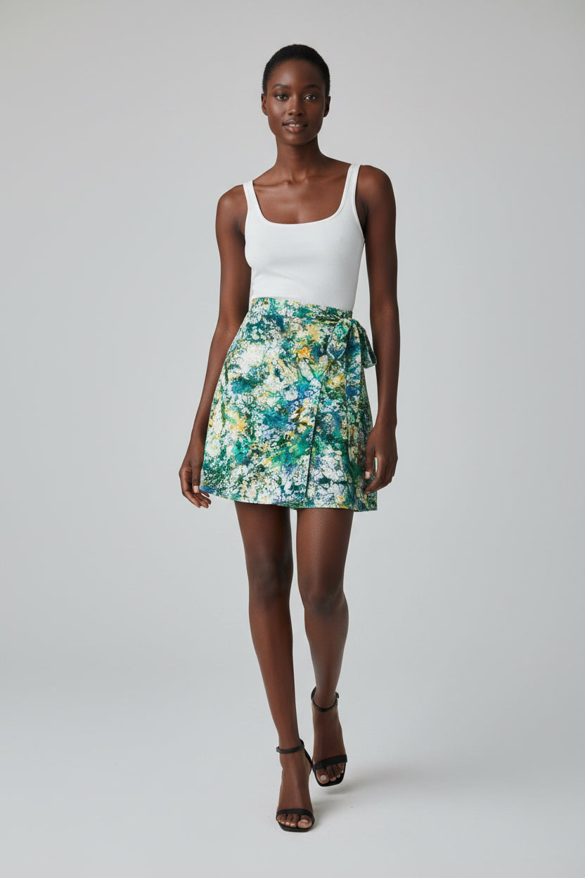 Tie dye short flare wrap skirt