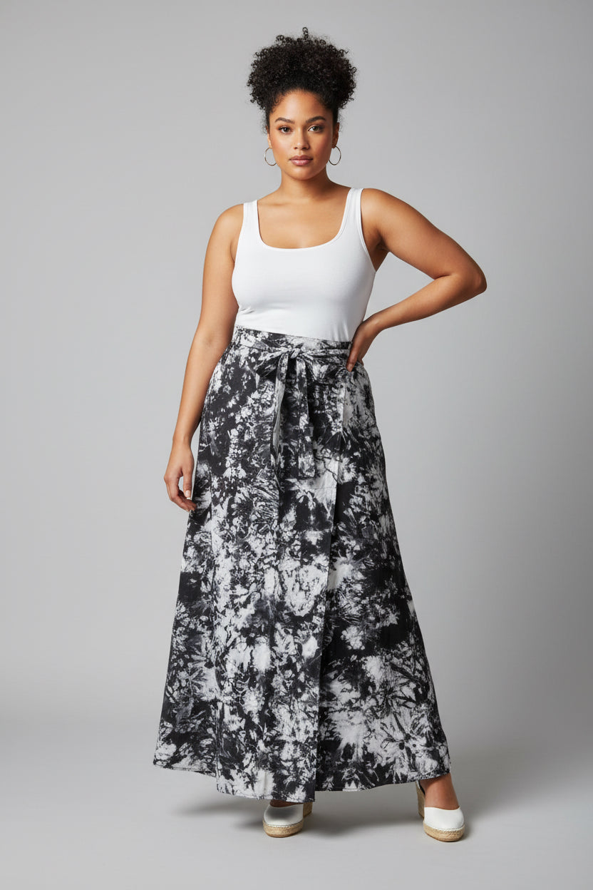 Tie dye long flare wrap skirt