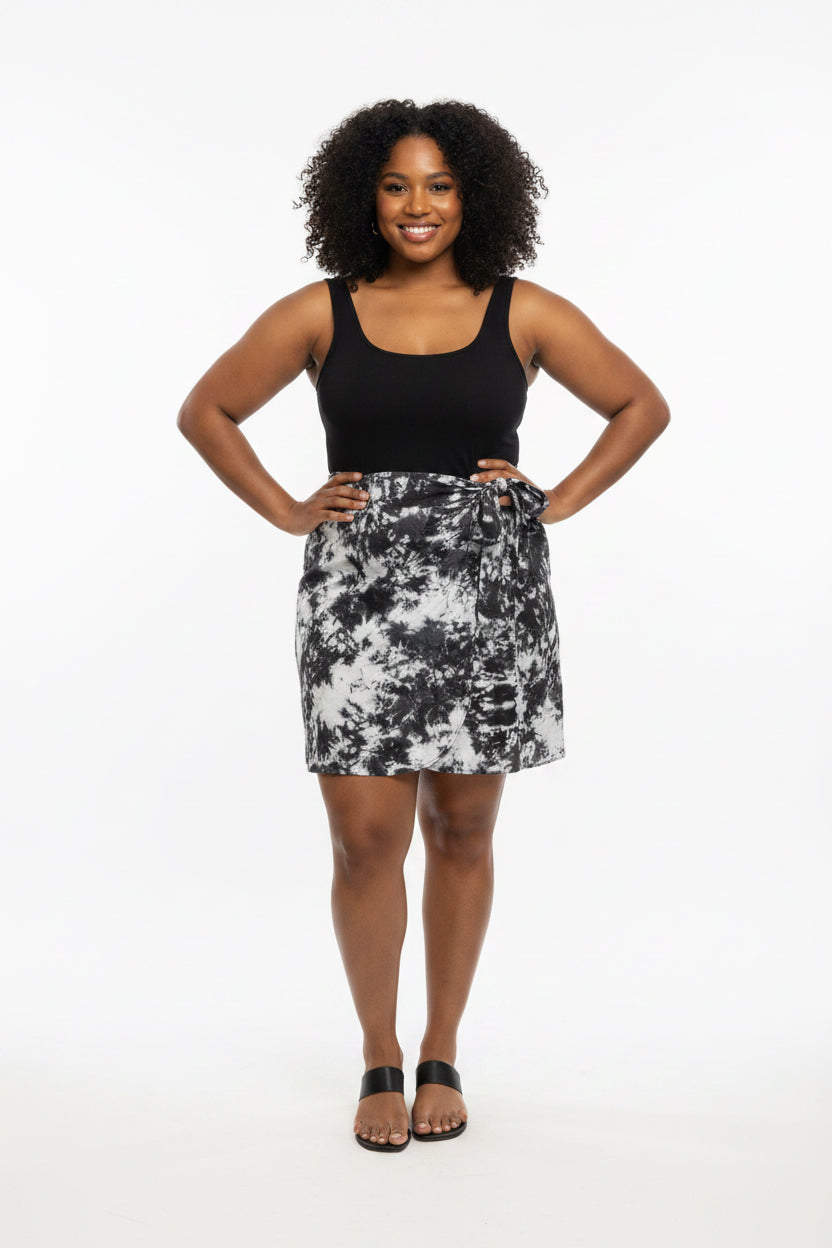 Tie dye short flare wrap skirt