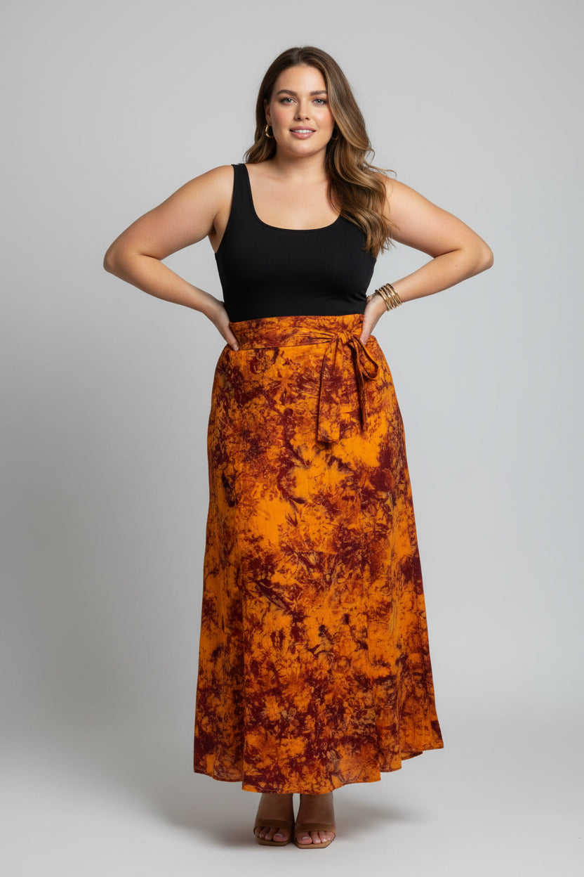 Tie dye long flare wrap skirt