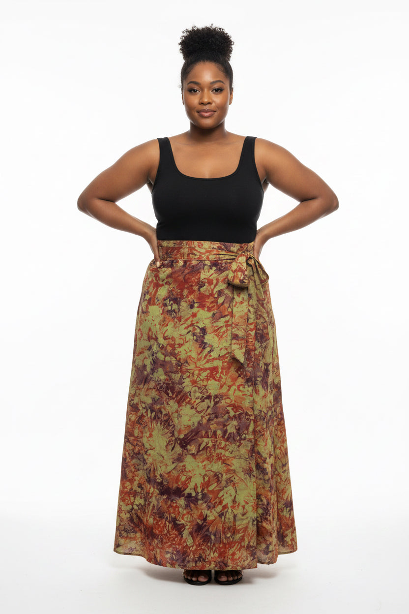 Tie dye long  flare wrap skirt
