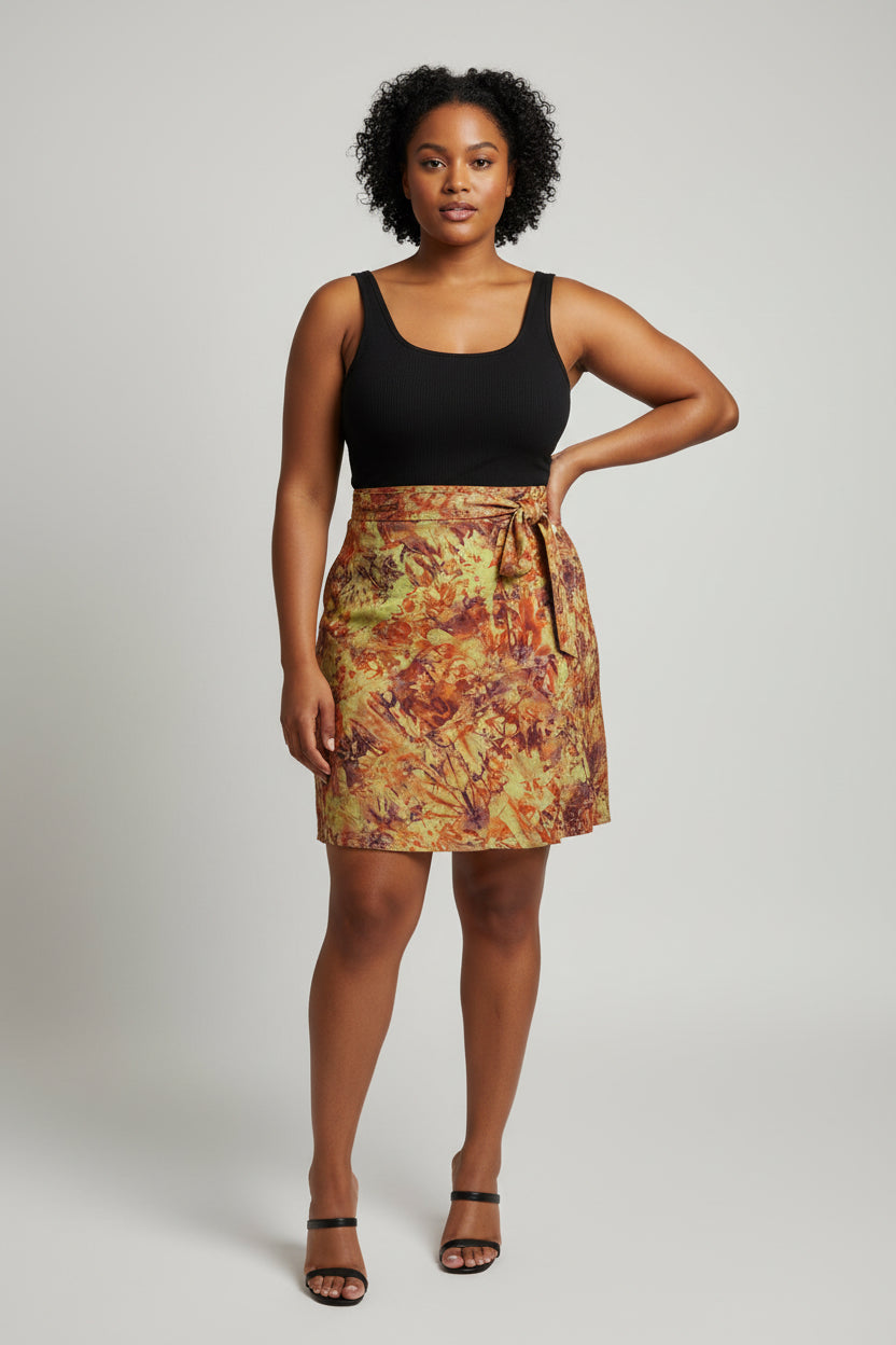 Tie dye short flare wrap skirt