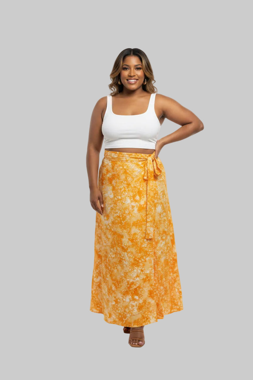 Tie dye long flare wrap skirt