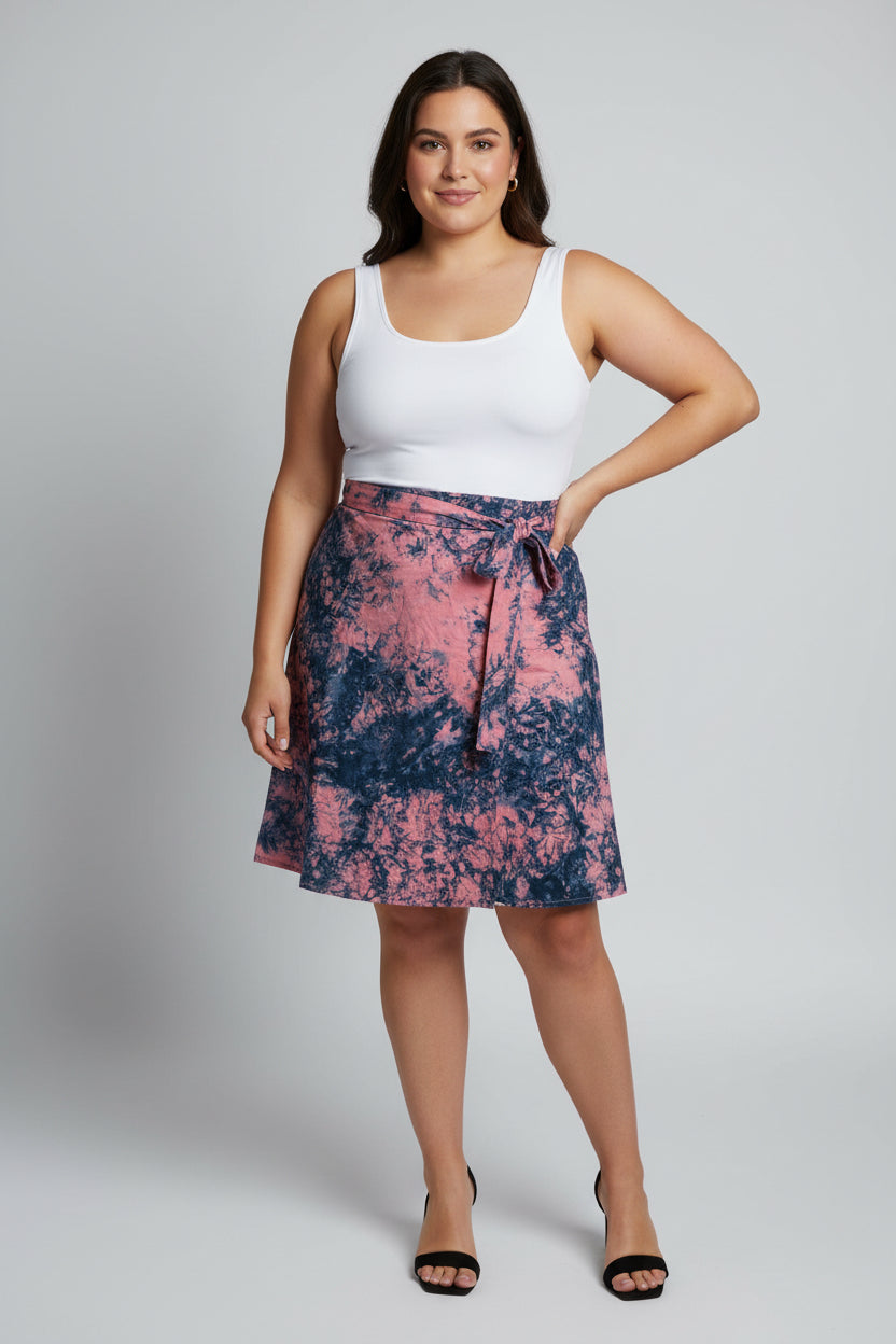 Tie dye short flare wrap skirt