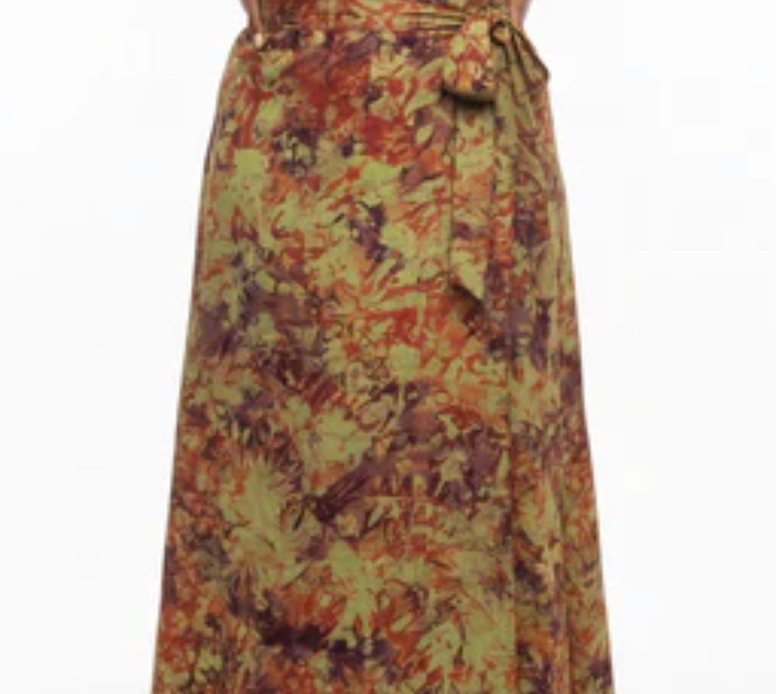 Tie dye long  flare wrap skirt