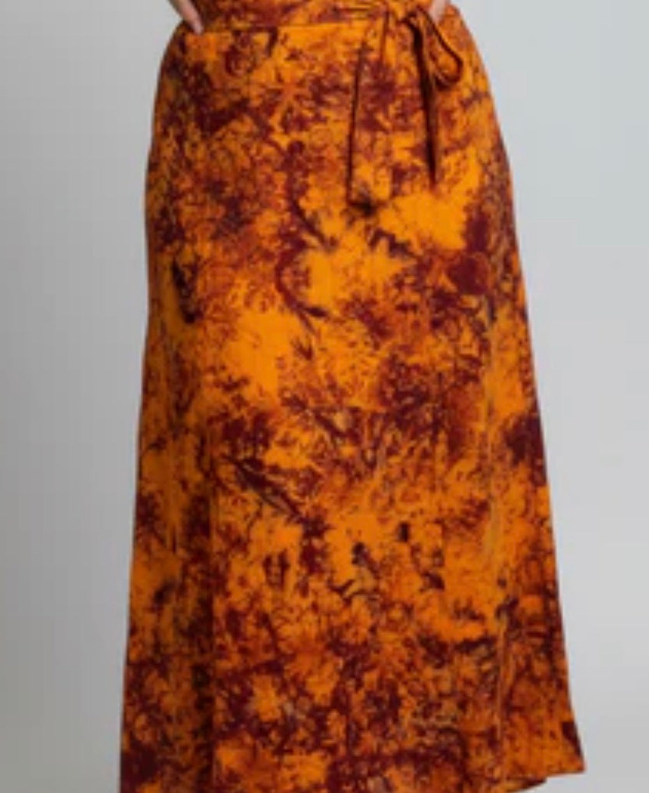 Tie dye long flare wrap skirt