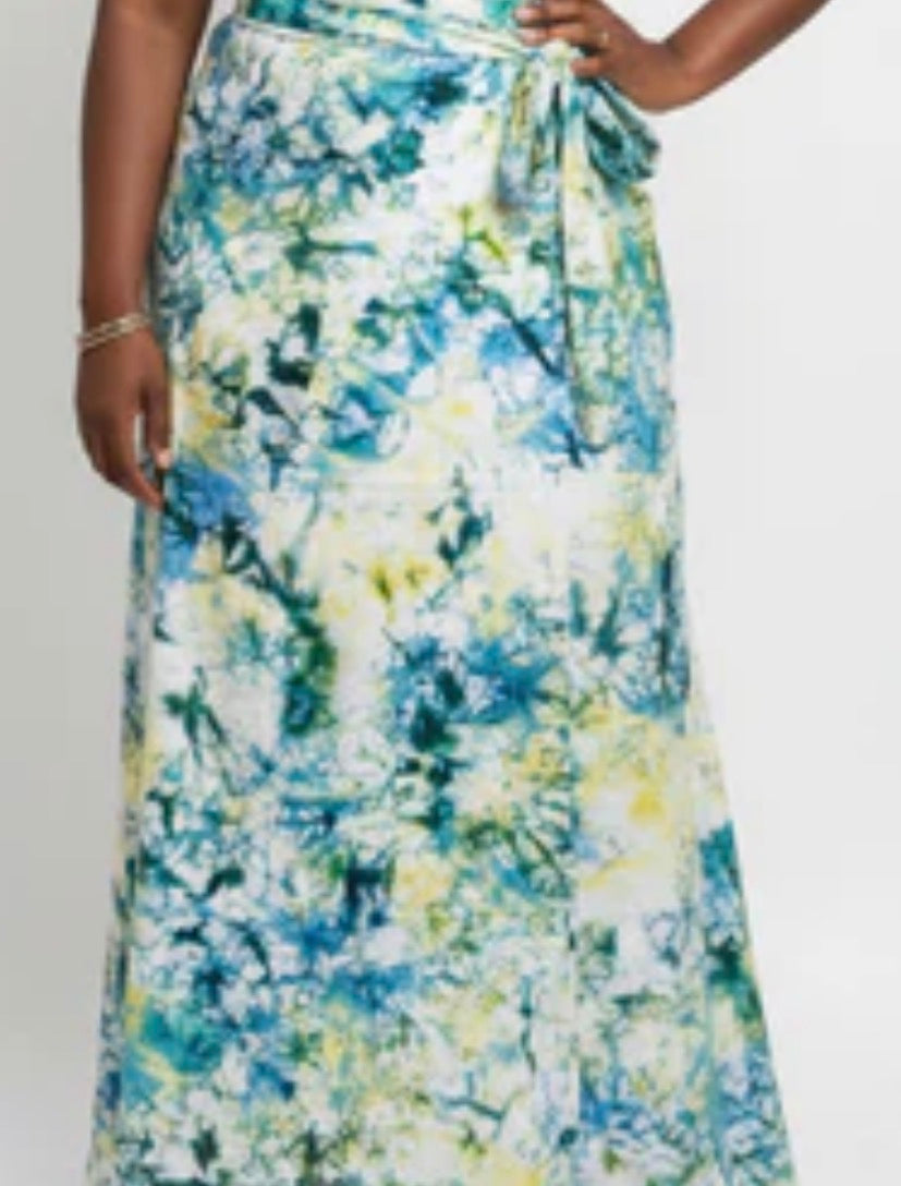 Tie dye long flare wrap skirt
