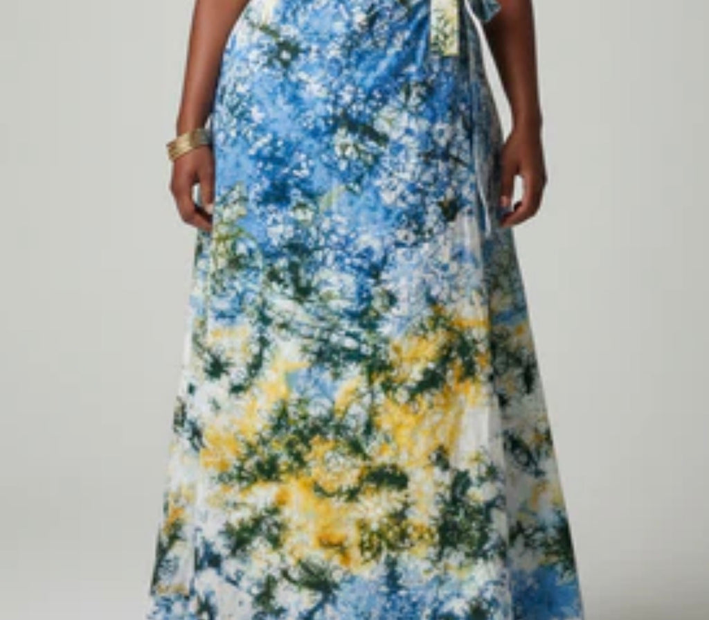 Tie dye long flare wrap skirt