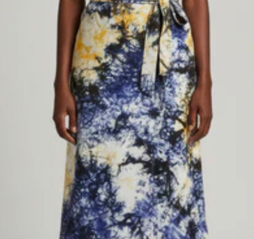 Tie dye long flare wrap skirt