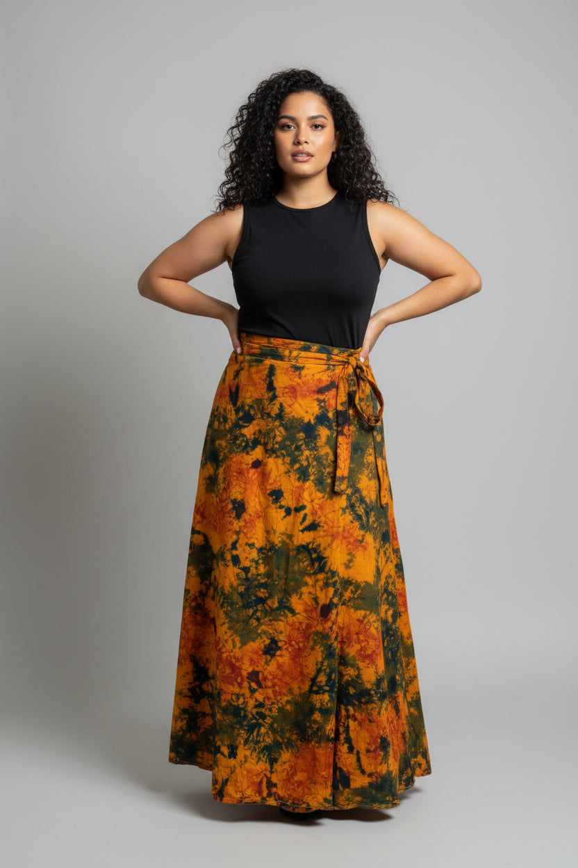 Tie dye  long flare wrap skirt