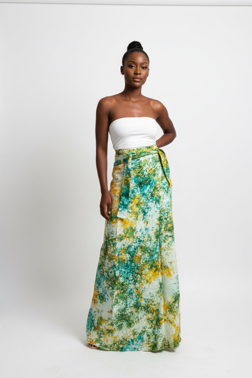 Tie dye long flare wrap skirt