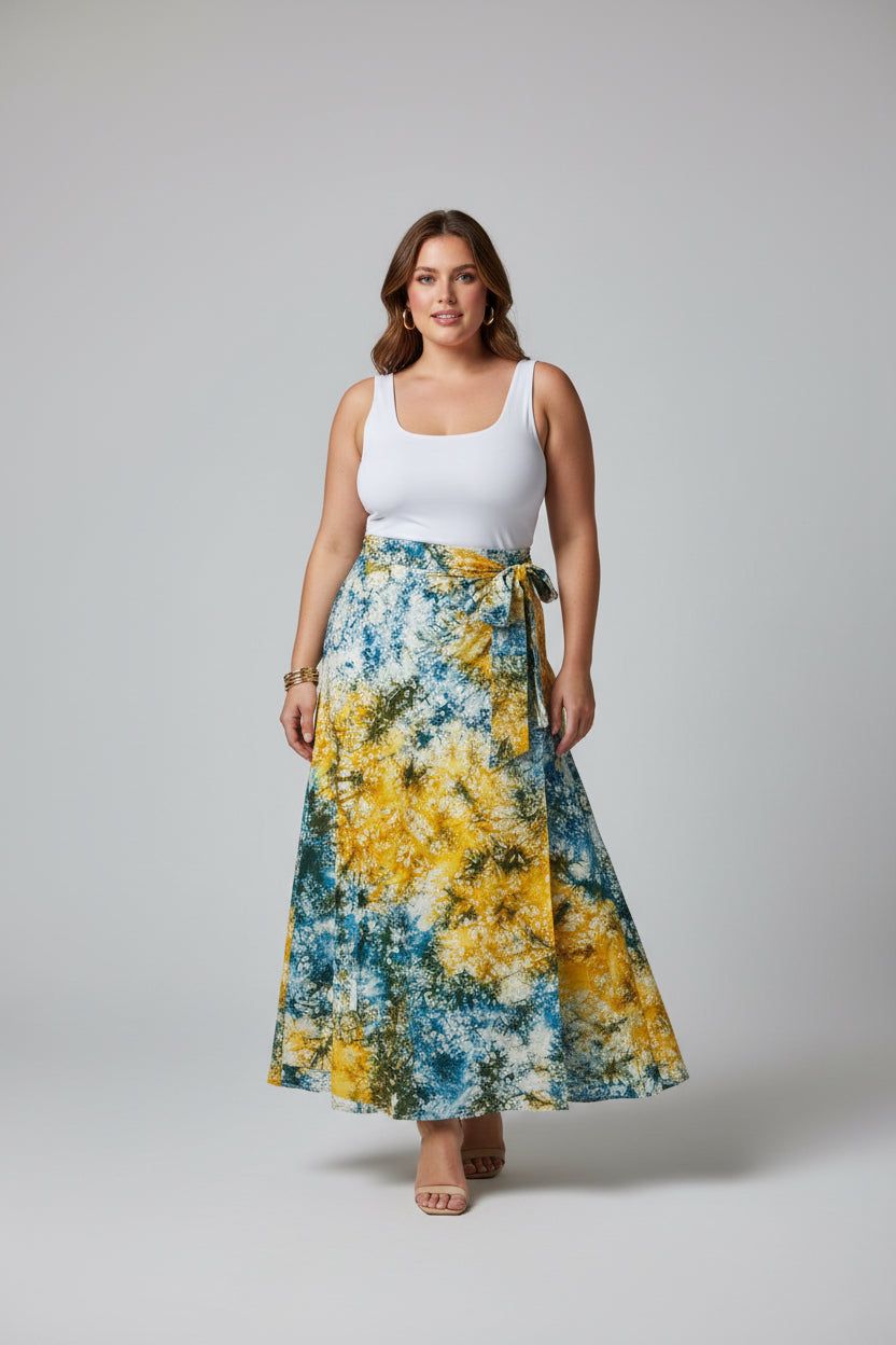 Tie dye long  flare wrap skirt